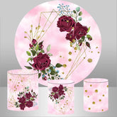 Aperturee Dark Red Rose Glitter Pink Round Happy Birthday Backdrop